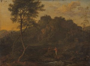 Nymphe und Hirte machen Musik in einer Landschaft von Abraham Genoels (attributed to)