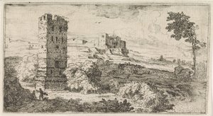 Landschaft mit quadratischem Turm