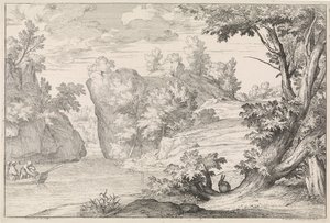 Flusslandschaft mit einem Hasen von Abraham Genoels