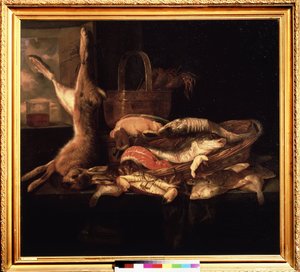 Stillleben mit Fischen und einem toten Hasen von Abraham Hendricksz van Beyeren