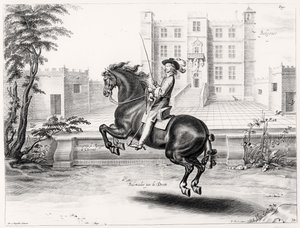 Illustration aus einem Reitmanual, graviert von Peeter Clouwet (1629-70), 1658 von Abraham Jansz. van after Diepenbeeck