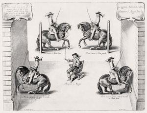 Illustration aus einem Reitmanual, graviert von Peeter Clouwet (1629-70), 1658 von Abraham Jansz. van after Diepenbeeck