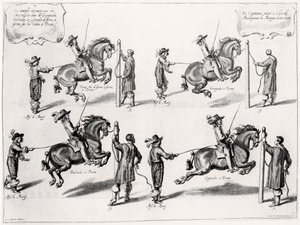 Illustration aus einem Reitmanual, graviert von Peeter Clouwet (1629-70), 1658 von Abraham Jansz. van after Diepenbeeck