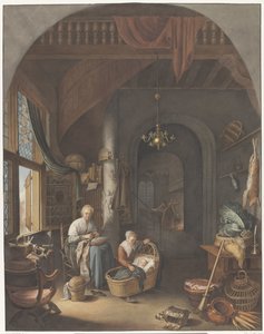 Innenraum mit Mutter und Kindern von Abraham Lion Zeelander