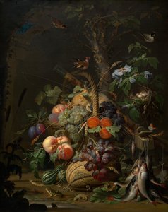 Stillleben mit Obst, Fisch und einem Nest, ca. 1675 von Abraham Mignon