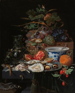 Stillleben mit Früchten, Austern und einer Porzellanschale von Abraham Mignon