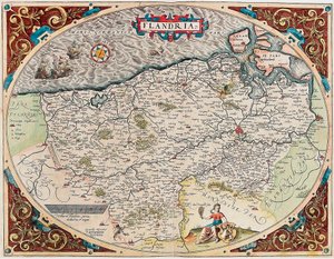 Flandria Geographische Karte des Gebiets von Flandern aus „Theatrum Orbis Terrarum“ von Abraham Ortelius (Oertel, Ortell oder Ortel) von Abraham Ortelius