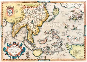 Indiae Orientalis Insularumque Adiacientium Typus. Geographische Karte von Ostindien und Südostasien aus „Theatrum Orbis Terrarum“ von Abraham Ortelius