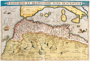 Marokko, Algerien, Tunesien, Westlibyen, Westsahara, Mauretanien, Senegal, Mali, Niger von Abraham Ortelius
