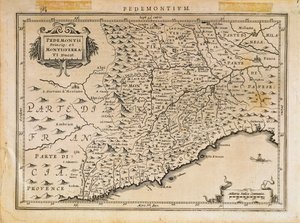 Fürstentum Piemont, Herzogtum Monferrato, westliches Ligurien und Teil der östlichen Ligurienregion, aus Theatrum Orbis Terrarum von Abraham Ortelius