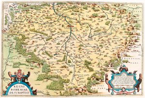 Regni Bohemiae Descriptio Geographiekarte des Territoriums von Böhmen aus „Theatrum Orbis Terrarum“ von Abraham Ortelius von Abraham Ortelius