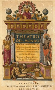 Theatrum orbis terrarum, von Abraham Ortelius, Titelseite der italienischen Ausgabe, übersetzt von Filippo Pigafetta von Abraham Ortelius