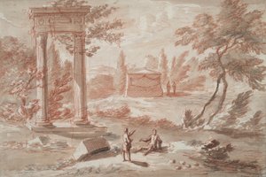 Landschaft mit Grab, Ruinen und Figuren von Abraham Rademaker