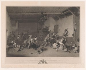 Blindekuh im Innenraum mit Kamin von Abraham Raimbach