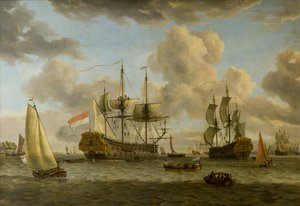 Eine niederländische Schifffahrtsszene mit Schiffen an der Mündung des Flusses Ij von Abraham Storck
