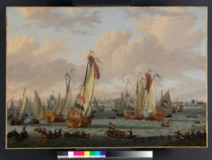 Ein maritimer Scheinkampf auf dem Y vor Amsterdam, vor 1710 von Abraham Storck