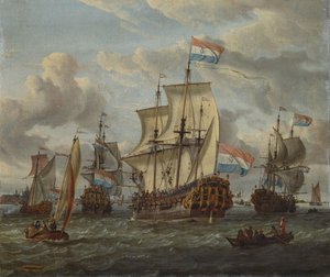 Die Fregatte Pieter und Paul auf dem IJ von Abraham Storck