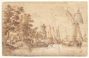 Rheinlandschaft mit Burg und Schiffen von Abraham Storck