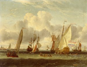 Schiffe auf dem IJ im Hafen von Amsterdam