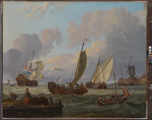Schiffe passieren eine Windmühle, ca. 1690 von Abraham Storck