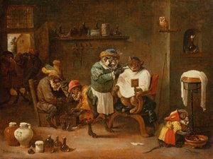 Eine Katze in einem von Affen betriebenen Friseursalon von Abraham Teniers