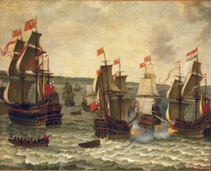 Seeschlacht zwischen niederländischen und britischen Schiffen, Episode des Ersten Englisch-Niederländischen Krieges (1652-1654) von Abraham Willaerts