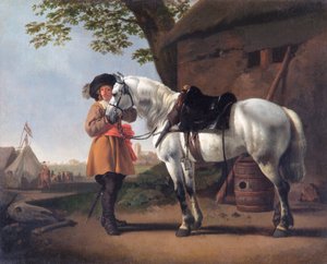 Ein Kavalier mit einem grauen Pferd