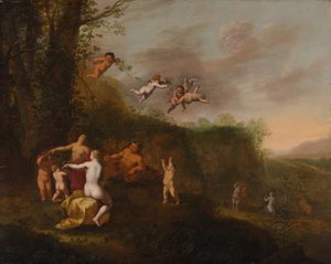 Bacchus und Nymphen in einer Landschaft, wahrscheinlich 1640er Jahre von Abraham van Cuylenborch