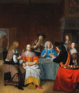 Innenraum mit eleganter Gesellschaft beim Kartenspielen von Abraham van Dijck