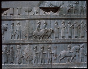 Ansicht der Reliefs der östlichen Treppe