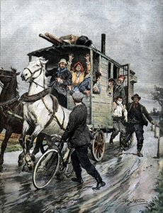 Ein Junge wurde von einer Gruppe Zigeuner in der Nähe von Cernusco sul Naviglio in der Region Mailand entführt. Ill. von Beltrame. La Domenica del Corriere. 09/1909 von Achille Beltrame