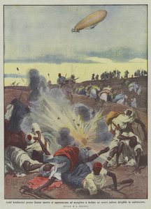 Araber bombardiert bei Zanzur, während sie sich darauf vorbereiteten, unseren Ballon mit Gewehrschüssen zu empfangen von Achille Beltrame