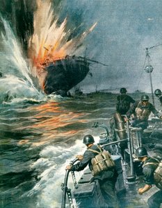 Britisches Handelsschiff von italienischem MAS im Mittelmeer versenkt, 3. August von Achille Beltrame