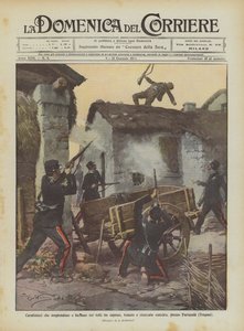 Carabinieri überraschen und erschießen auf den Dächern einen Ziegenhirten, gefürchteten und gesuchten Mörder, bei Partanna (Trapani) von Achille Beltrame