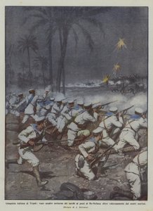 Italienische Eroberung von Tripolis, vergeblicher nächtlicher Angriff der Türken auf die Brunnen von Bu-Meliana, verteidigt