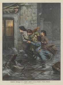 Mutige Rettung von drei Mädchen durch ein junges Mädchen in Varazze (Genua) von Achille Beltrame