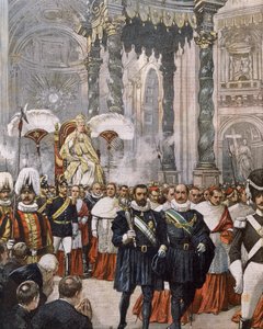 Krönung von Papst Pius X. in der Petersbasilika, Vatikan, Illustration von Achille Beltrame aus La Domenica del Corriere