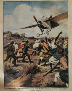 Titelillustration von Captain Moizo bei einem Absturzversuch während der Afrikakampagne, von Achille Beltrame (1871-1945), aus La Domenica del Corriere, 22. September 1912 von Achille Beltrame
