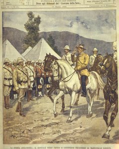 Titelillustration von General Cronje, der sich Marschall Roberts während der Anglo-Zulu- und Anglo-Burenkriege von 1850-1902 ergibt von Achille Beltrame