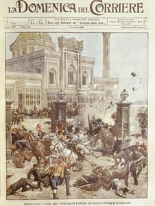Titelillustration des Attentatsversuchs auf Sultan Abdul Hamid in Konstantinopel von Achille Beltrame