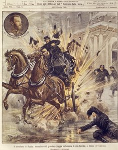 Titelillustration der Ermordung von Großfürst Sergei Alexandrowitsch Romanow durch eine Terrorbombe in Moskau, Russland von Achille Beltrame