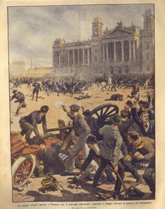 Titelbild von Kämpfen auf dem Parlamentsplatz während der Budapester Rebellion