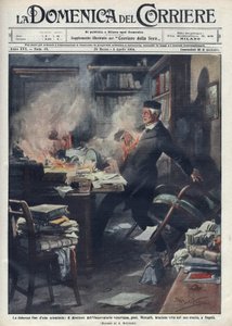 Gestorben in seinem Labor in Neapel von Giuseppe Mercalli, italienischer Seismologe und Vulkanologe. Illustration von Achille Beltrame für „La Domenica del Corriere“. 1914. von Achille Beltrame