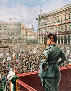 Rede des Duce auf der Piazza Duomo in Mailand, Illustration von Achille Beltrame, Mai 1930