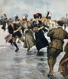 Modische Freizeitbeschäftigungen, Eislaufen, Illustration von Achille Beltrame, aus La Domenica del Corriere, 27. Januar von Achille Beltrame