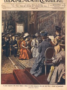 Erster italienischer Frauenkongress im Kapitol, Rom, Illustration von Achille Beltrame aus La Domenica del Corriere, 3. Mai von Achille Beltrame