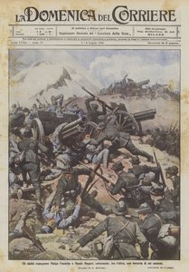Die Alpini erobern Malga Fossetta und Monte Magari und nehmen unter anderem eine Batterie von sechs Kanonen gefangen von Achille Beltrame