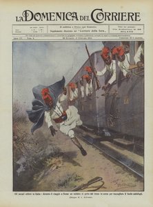 Die eritreischen Askaris in Italien, während der Reise nach Rom springt ein Soldat aus dem fahrenden Zug