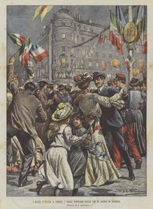 Die italienischen Royals in Paris, Volkstänze auf den Straßen als Zeichen der Freude von Achille Beltrame