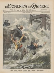 Die Verbrechen des Meeres, ein Ingenieur und zwei Arbeiter werden von einer Welle erfasst und ertrinken in Rimini